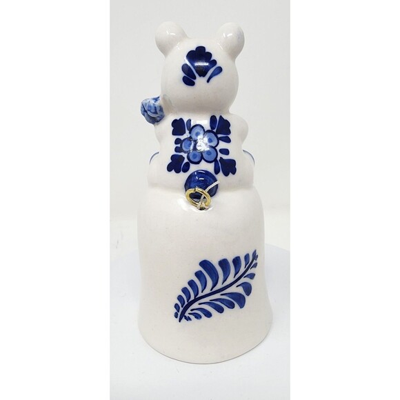 Vintage Delft Blue Teddy Bear Bell Handle 4.5" Blue & White Ceramic Windmill - Picture 4 of 11
